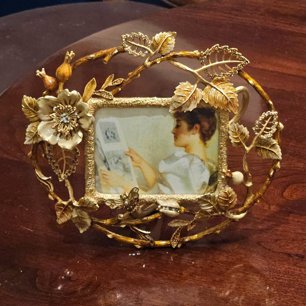 RARE EXQUISITE JAY STRONGWATER GOLD BEE WILD FLOWER FLORAL ENAMEL CRYSTAL FRAME